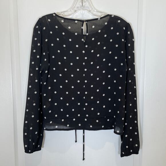 Elodie Polka Dot Print Blouse Drawstring Tie Ladder Lace Long Sleeves S - Picture 4 of 4